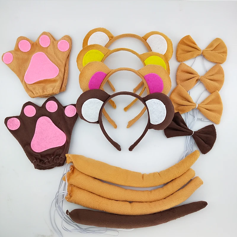 

Party Boy Men Monkey Ear Headband Bow Tie Tail Paws Animal Cosplay Hair Bands Plush Birthday Christmas Halloween Headwear