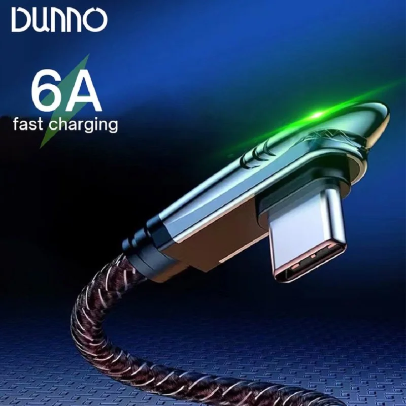 

LED Shark 6A 66W USB Type C Cable For Nintendo Switch Samsung Huawei Fast Charging USB-C USBC Charger 90 Degree Cable Data Cord
