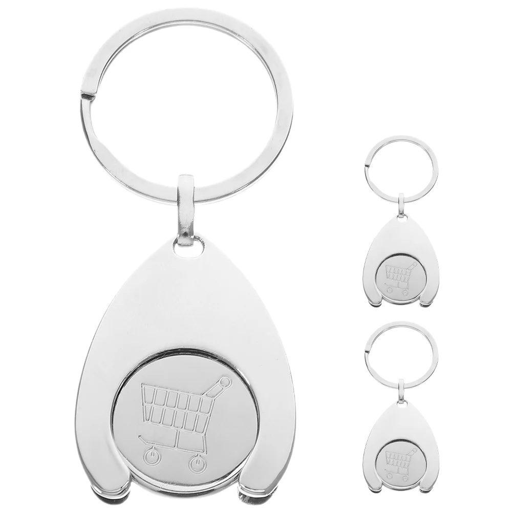 

3 Pcs Cart Token Trolley Keychain Ornament Portable Tokens Ring Hanging Keyring Rings Shopping Decor Pendant Small Keyrings