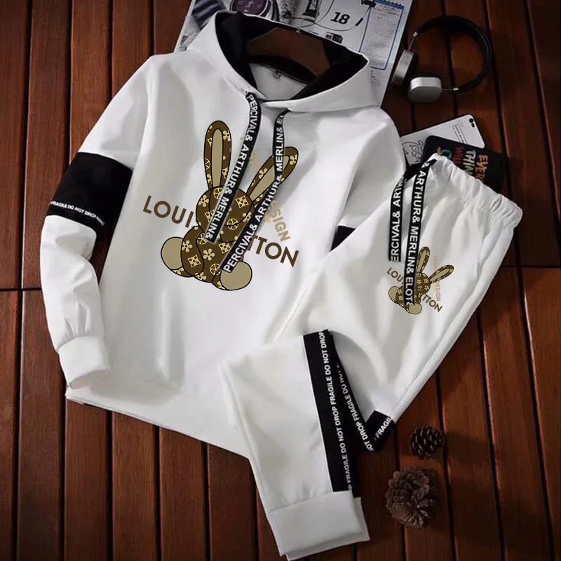 

Men's Hoodies Sets Autumn and Winter High Quality Tracksuit Male Hooded Pullover + Jogger Sweatpants Outfits Hip Hop Streetwear