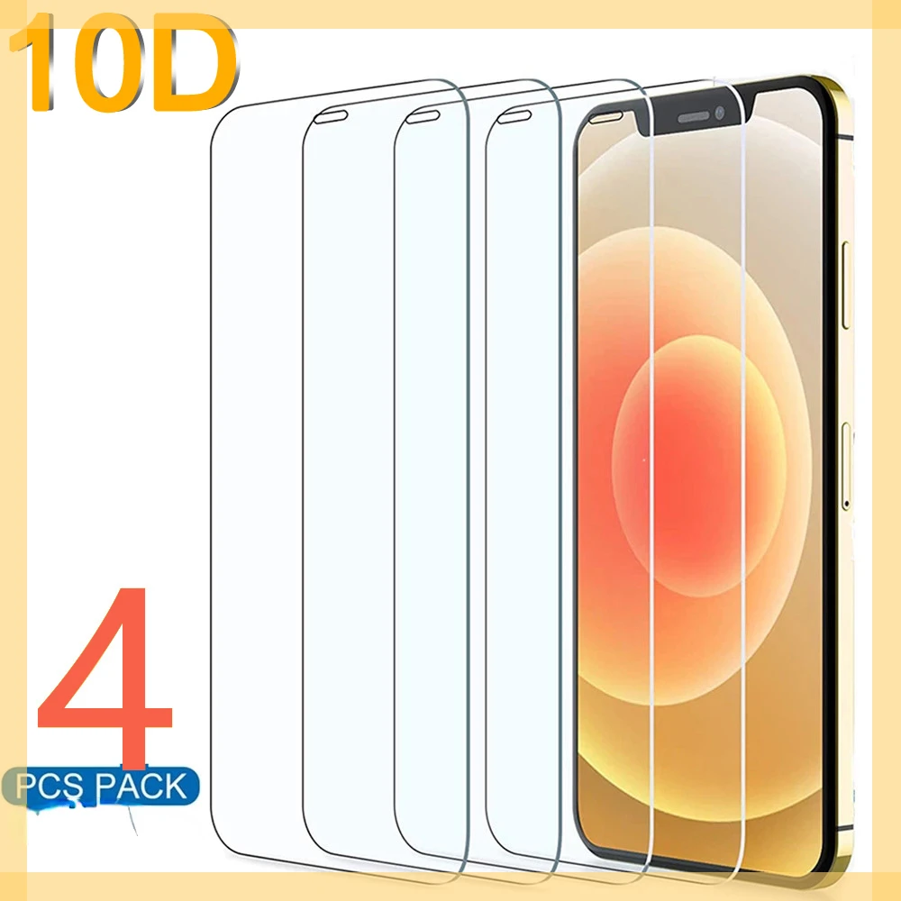 

10D 4PCS Protective Glass On the For iPhone 7 8 6 6s Plus X Screen Protector For iPhone 11 12 13 Pro X XR XS MAX SE 5 5s Glass
