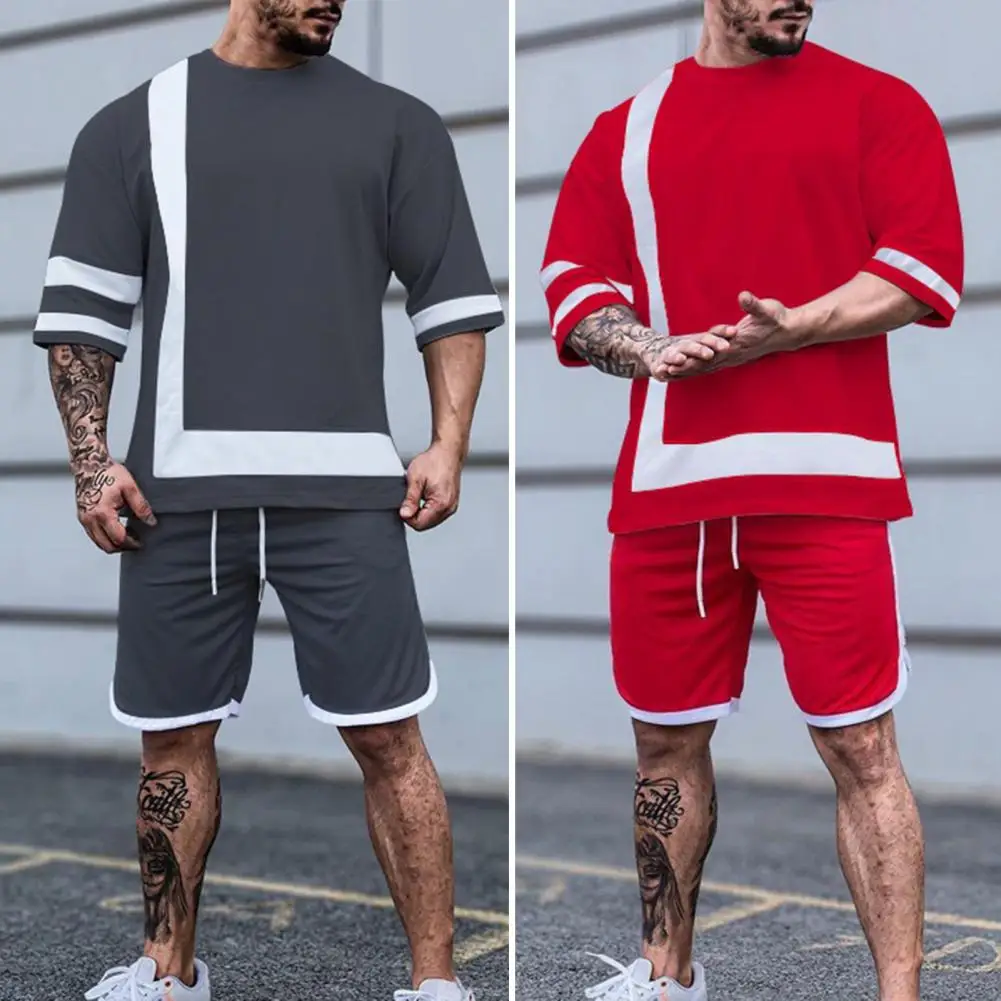 

Спортивный костюм мужской из 2 предметов, повседневная тенниска и майка с круглым вырезом, брендовая спортивная одежда, лето