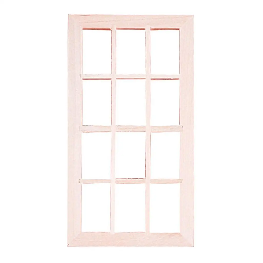 

1:12 Miniature Wooden Window Frame 12-lattice Decoration Window, Dollhouse Accessories