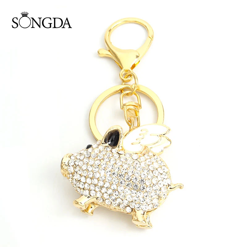 

Fashion Crystal Little Flying Pig Enamel Pendant Keychains Cartoon Cute Animals Alloy Keyrings For Women Jewelry Gift Accessorie
