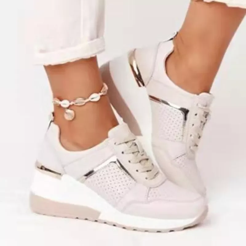

2023NEW Spring Wedges Shoes Women Height Heel Lace Up Casual Shoes Platform Comfort Walking Ladies Shoes