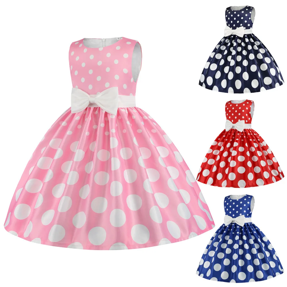 

Girls Sleeveless Summer Dress Swing Casual Clothes Vintage Bow Polka Dot Dress Ball Gown Party Birthday Outfit for 2-8Years