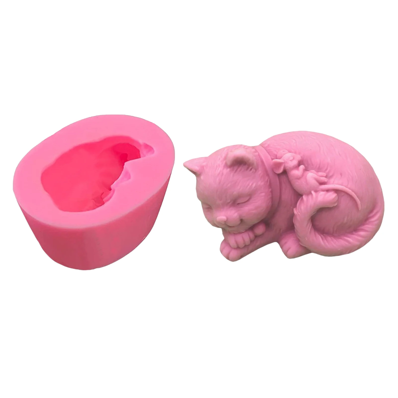 

3D Sleeping Cat Molds Sleeping Cat Mice Soap Candle Silicone Mold Handmade Plaster Resin Mould For Making Fondant Chocolate