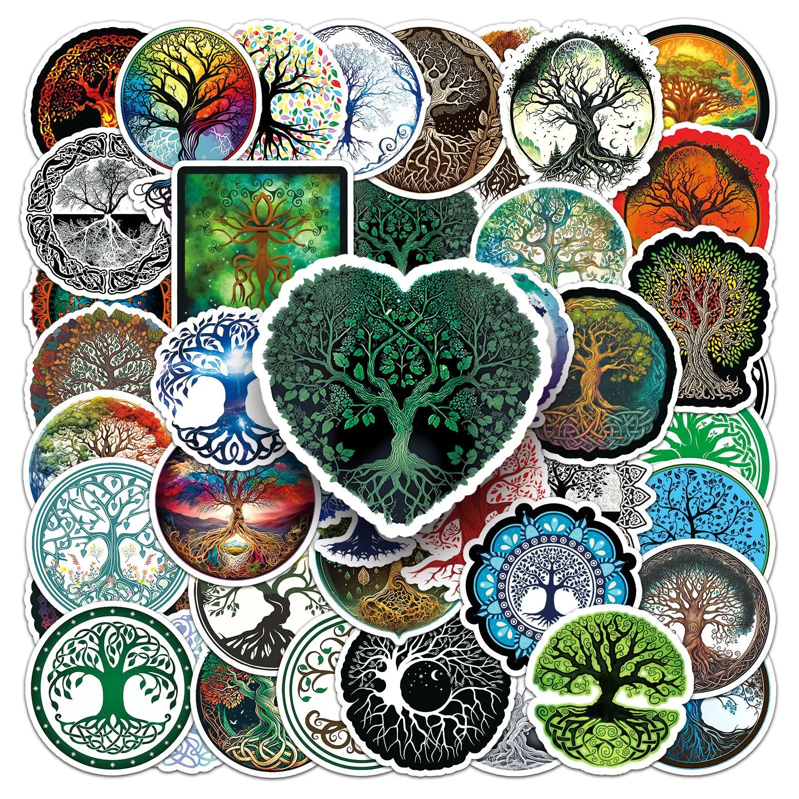 

50Pcs Tree of Life Totem Stickers Cartoon Aesthetic Decorative Decal DIY Phone Water Cup Laptop Luggage Scrapbooking Kids Toy B2