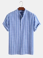 men clothing 2022 summer new men striped half button shirt fashion short sleeve camisas para hombre