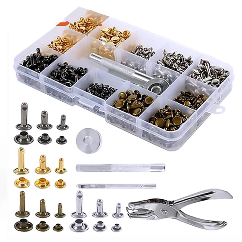 

New 360 Sets Of Boxed 6Mm 8Mm Double-Sided Rivet Round Cap Rivet Leather Paving + Installation Tool Kit + Pliers