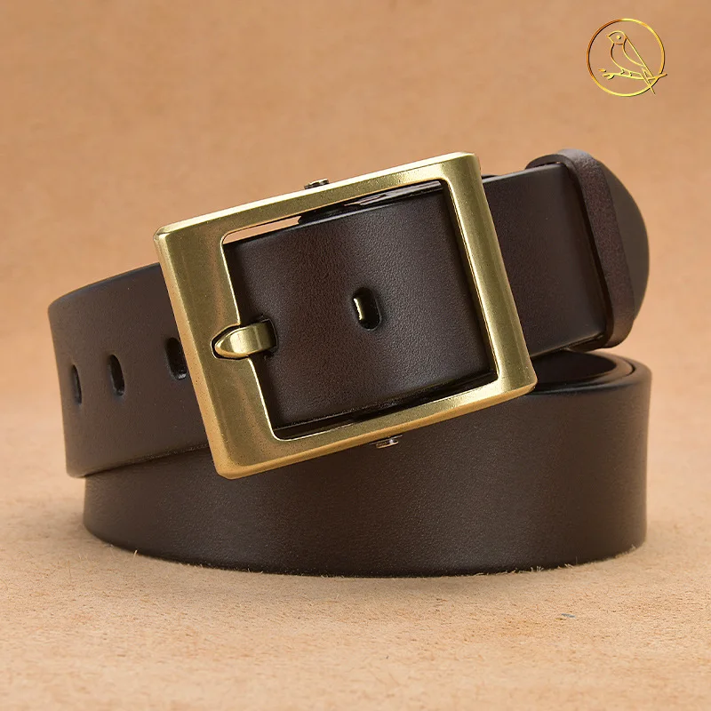 2022First Layer Cowhide Belt Japanese Buckle Men's Brand Leather Belt Pure Cowhide Casual Pants Belt Simple Fashion Belt