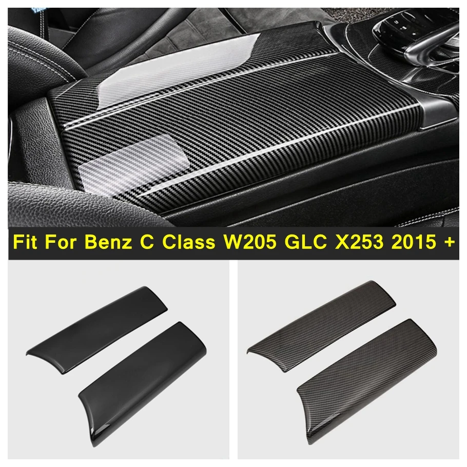 

Carbon Fiber Look Armrest Storage Box Cover Trim 2PCS Fit For Mercedes-Benz C Class W205 GLC X253 2015 - 2021 Black Interior