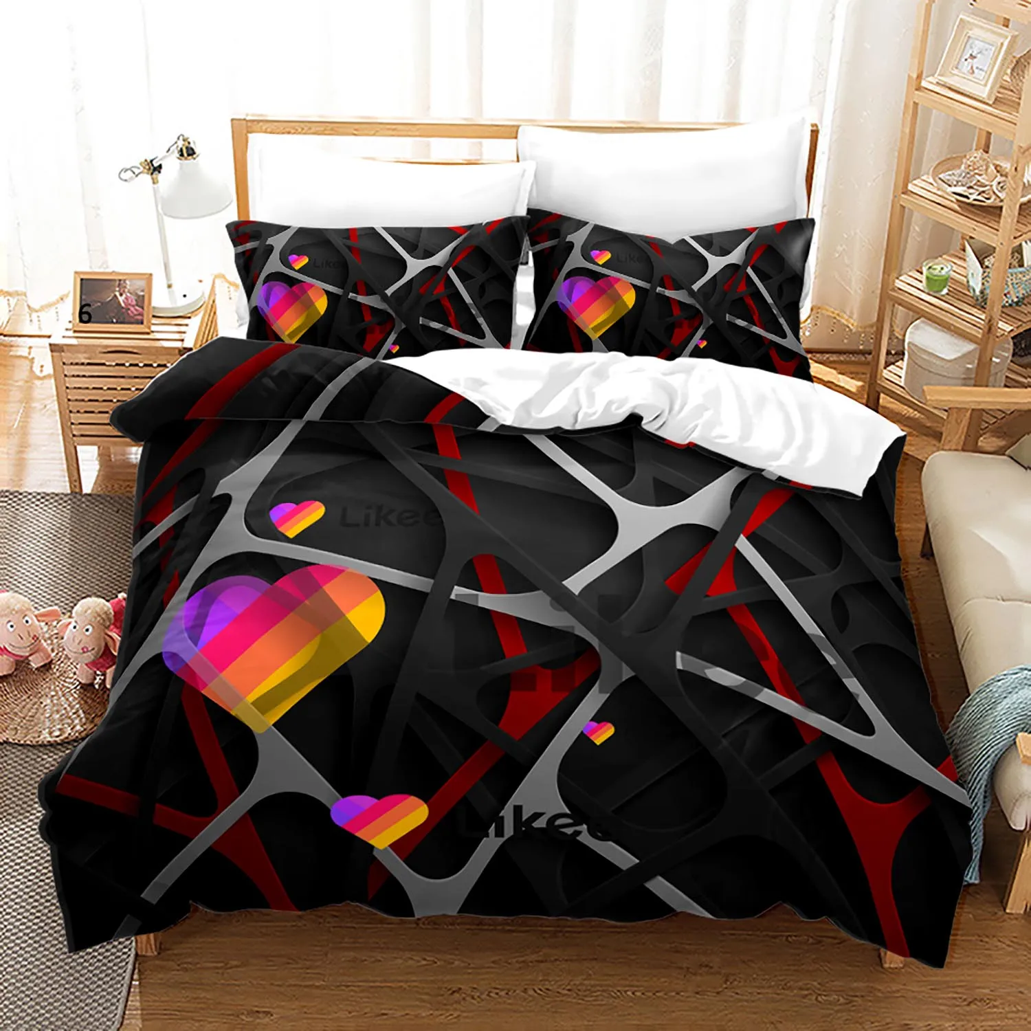 

Likee Bedding Set Single Twin Full Queen King Size Lover Likee Bed Set Aldult Kid Bedroom Duvetcover Sets Heart-shaped 003