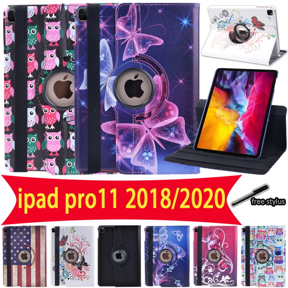 

Tablet 360 Rotating Case for Apple Ipad Pro 11 Inch 2020 2018 PU Leather Stand Cover Smart Wake Protective Shell + Free Stylus
