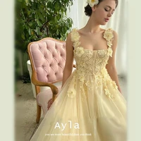 french chiffon prom dresses with the 3d flower summer light yellow prom gowns princess formal party dresses robes de soir%c3%a9e