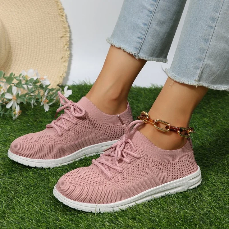 

Женские кроссовки без шнуровки, дышащая удобная повседневная прогулочная обувь на платформе, сетчатая ткань, Нескользящие, на шнуровке
