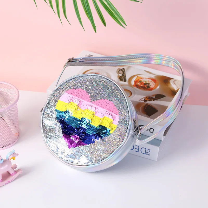 Цветные блестки Love Kids круглые сумки через плечо милая студенческая сумка с
