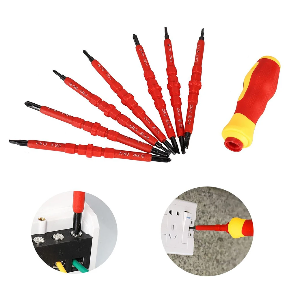 

8PCS Multi-Purpose Electricians Screwdriver Bit Set For Electrical Insulated Repaire Screw Driver Bits T10 T15 T20 T25 PH0 PH1