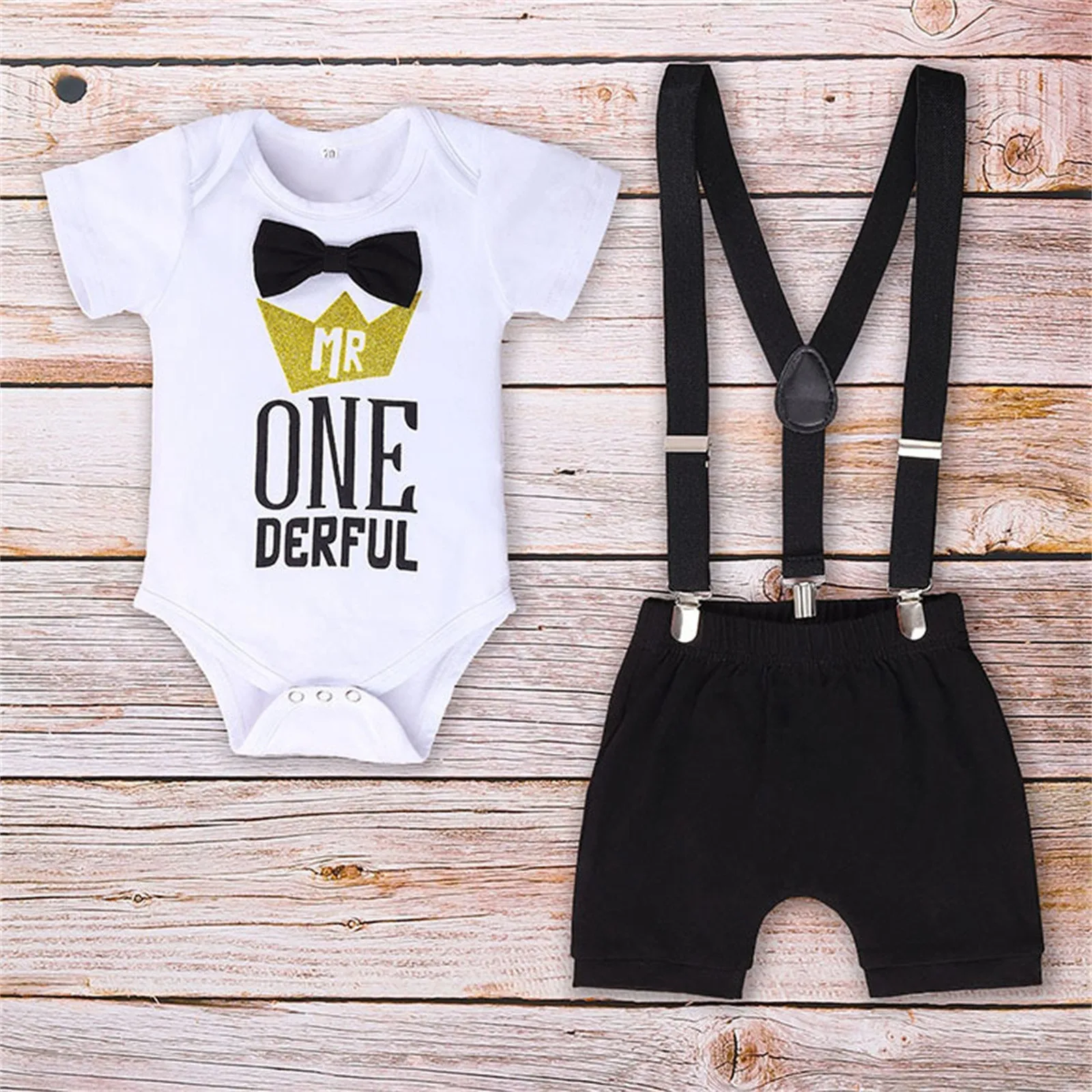 

Kids Infant Boy Letters Outfits Clothes Short Sleeve Bow Tie Romper Shorts Pants Set Baby Boys Twins Clothes Baby Gift Set Boy