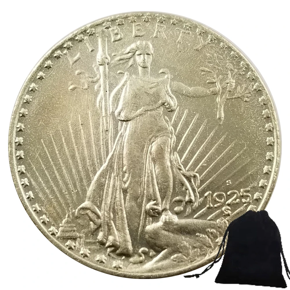 

Luxury 1925 20-Dollars US Peace Eagle Art Coins Memorial Pocket Gift Coin Commemorative Morgan Dollar Lucky Coin+Gift Bag