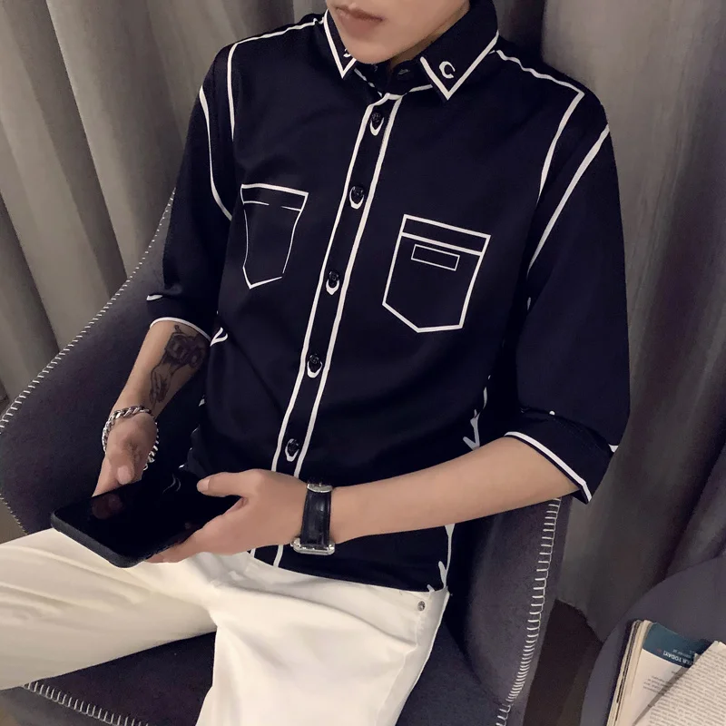 

Korean Shirts for Men 2024 Summer Slim Fit Streetwear Social Party Nightclub Short Sleeve Casual Shirt Camisa Masculina