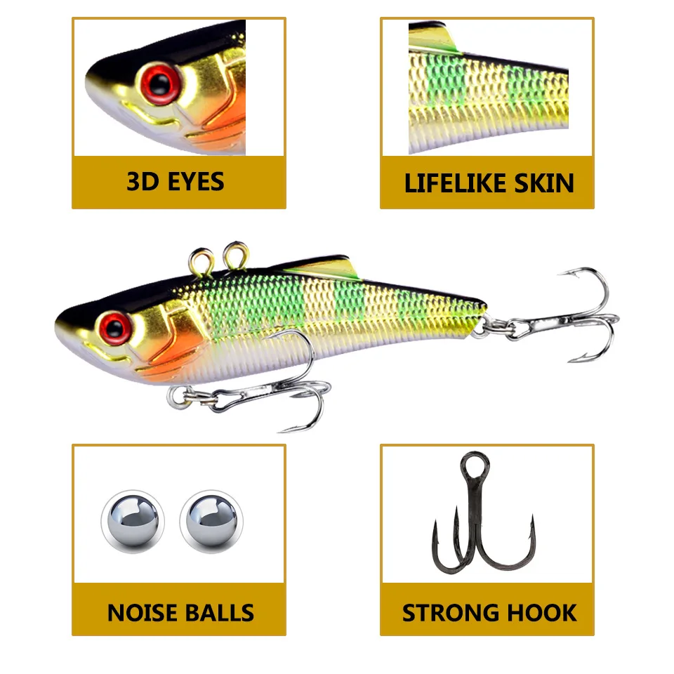 1PCS VIB Fishing Lure Swim Minnow Wobbler Hard Bait 7cm 7g Artificial Crankbait Winter Sea Bass Diving Swivel |