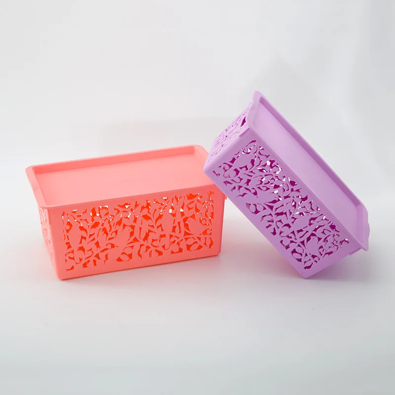 

Fashion hollow square covered storage basket large-capacity storage storage plastic basket organizer