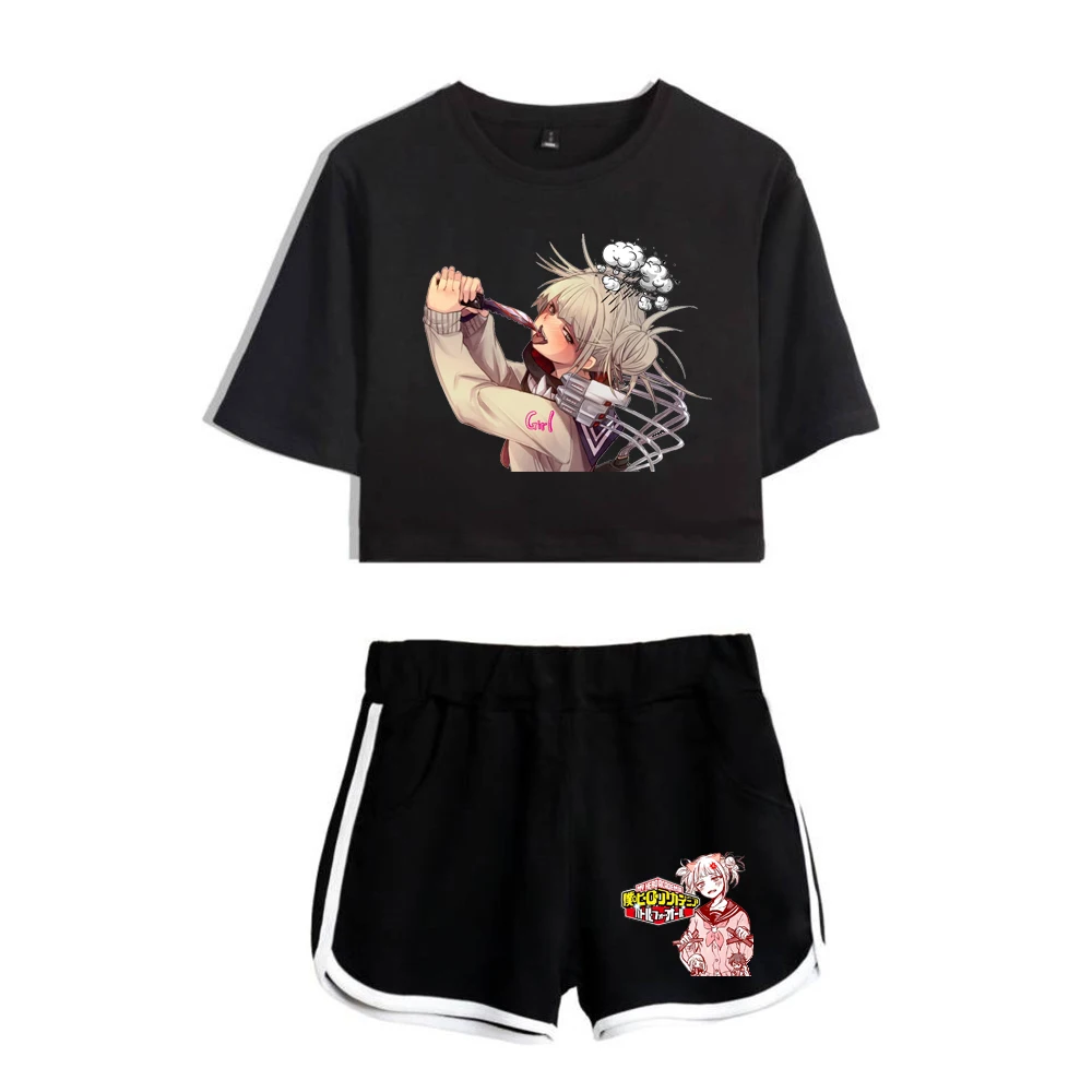 

Hip Hop Anime My hero academia Print T-shirts shorts Pants Dew navel Short Sleeve Suits Beautiful Girls Sexy Two Pieces sets