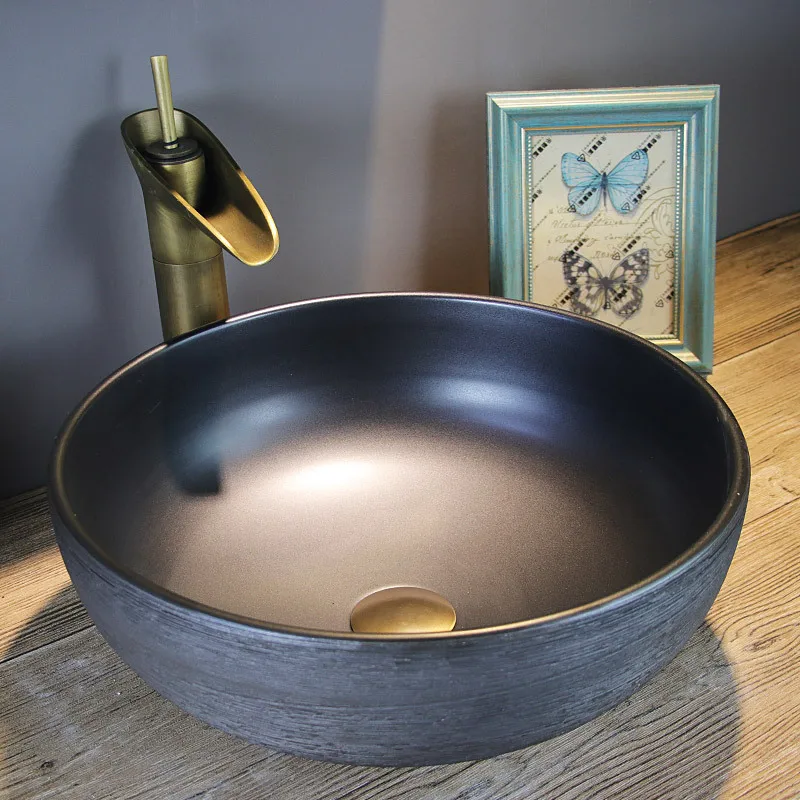 

Table Basin Single Basin round Ceramic Basin Light Luxury Creative Art Wash Inter-Platform Basin Household Wash Basin