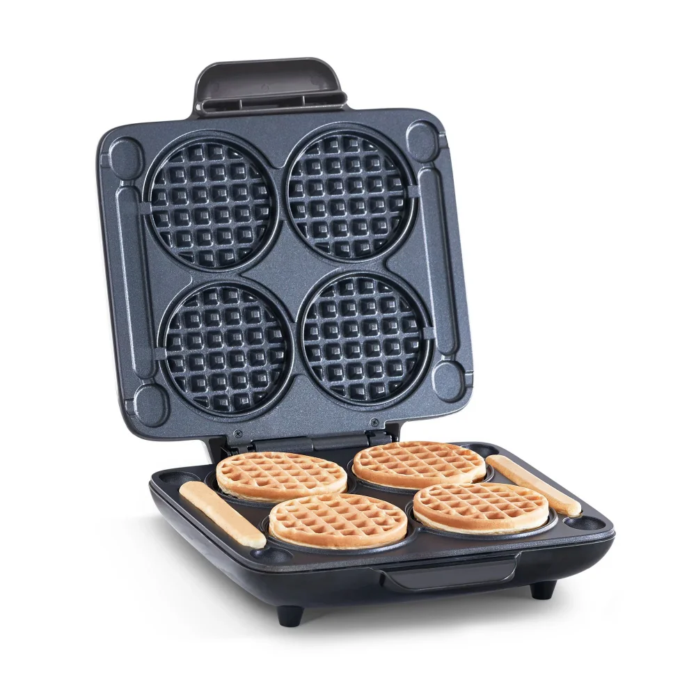 

Four Mini Waffles, Perfect for Families and Individuals, 4 Inch Dual Non-stick Surfaces with Quick Release & Easy Clean