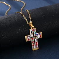 wangaiyao new fashion temperament pottery mud colored diamond cross necklace female christian stainless steel clavicle chain jew