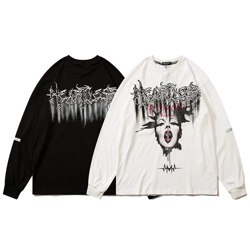 

High Street Oversize Casual Korean Vintage Sweatshirts 2022 Autumn And Winter Man's New Hip Hop Long Sleeve Sweatshirts