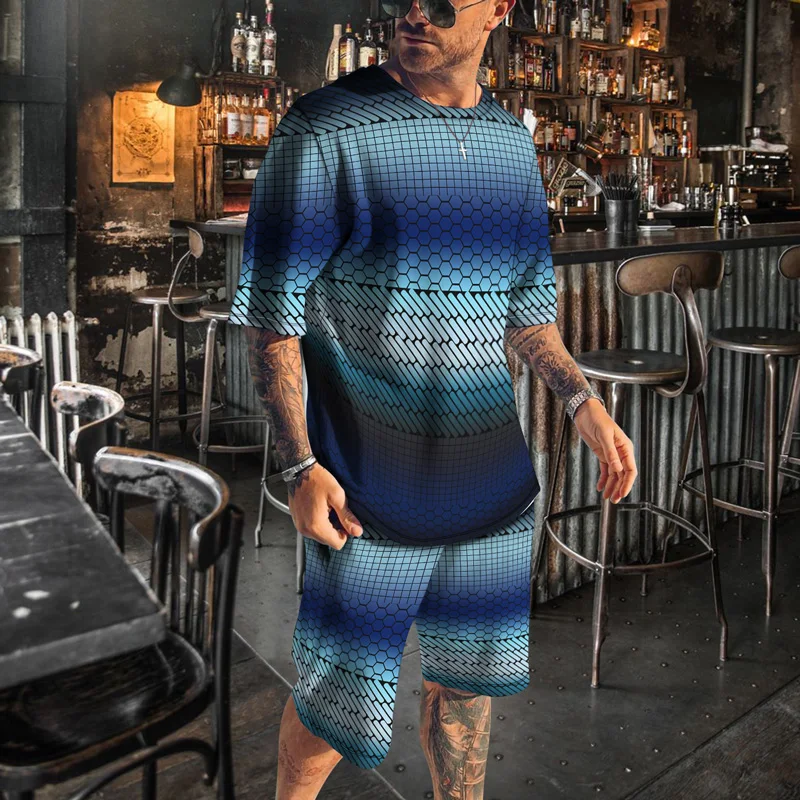 Summer Men T Shirt Set Fashion Gentleman Short Sleeve Tshirts Shorts Oversized Clothes Casual Streetwear Beach Shorts Hawaii