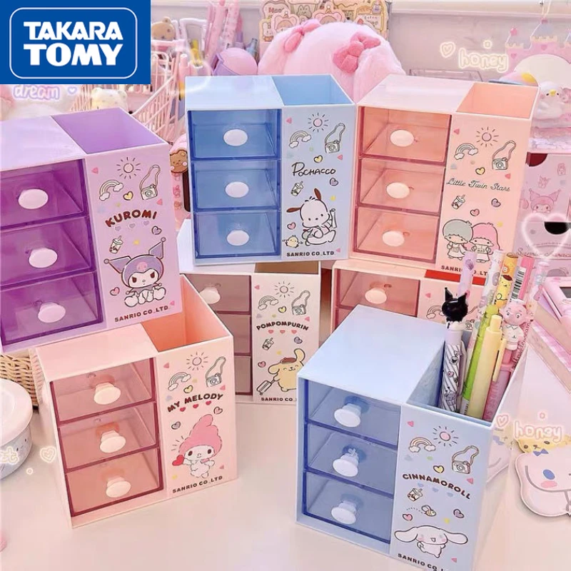 

TAKARA TOMY Hello Kitty 2022 New Multi-function Desktop Drawer Storage Box Cartoon Cute Student Children Pen Holder Stationery