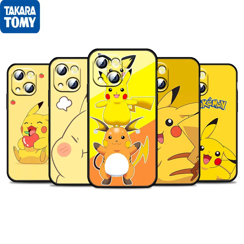 

Baby Anime Cute Pikachu For Apple iPhone 13 12 11 Pro Max Mini XS Max X XR 6 7 8 Plus 5S SE2020 Soft TPU Black Phone Case Fundas