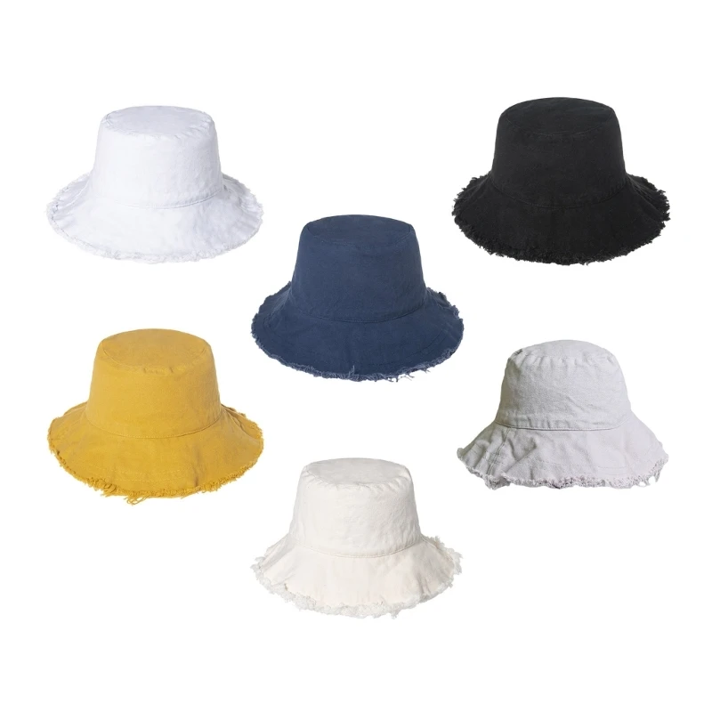 

Bucket Hat for Adult Teenagers Wide Brim Foldable Soft Fisherman Hat Spring Summer Anti-uv Hat Frayed Design Drop Shipping
