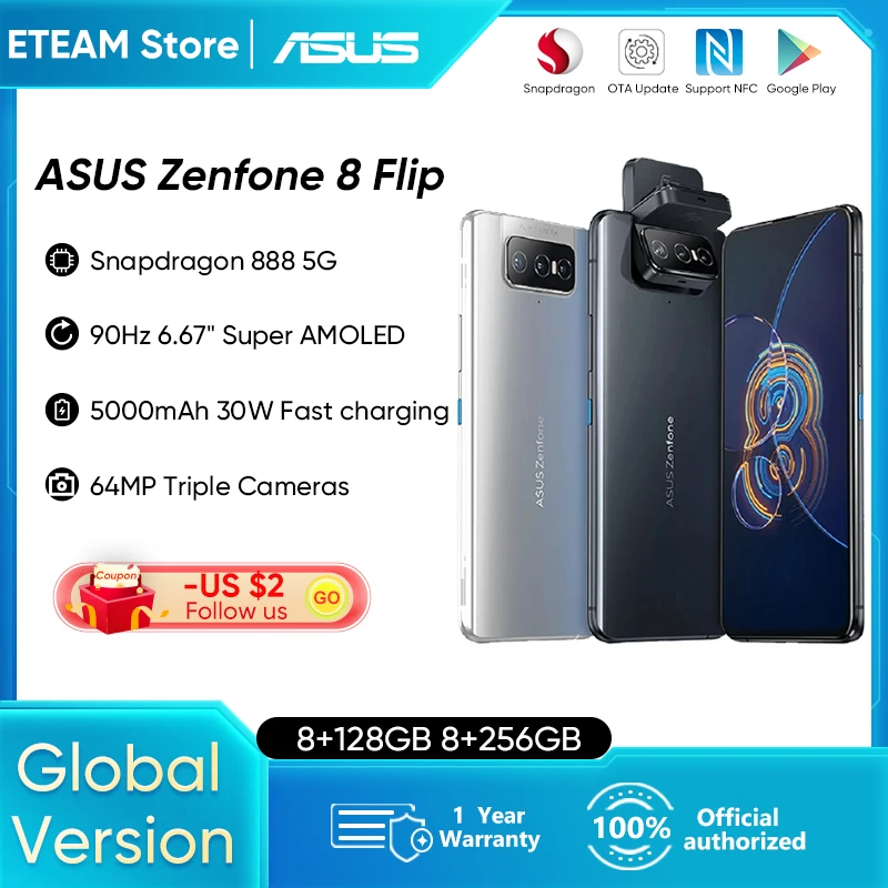 

ASUS Zenfone 8 Flip 5G Smartphone Global Version 8GB 128GB Snapdragon 888 6.67'' 5000mAh NFC Android 11 OTA Mobile Phone