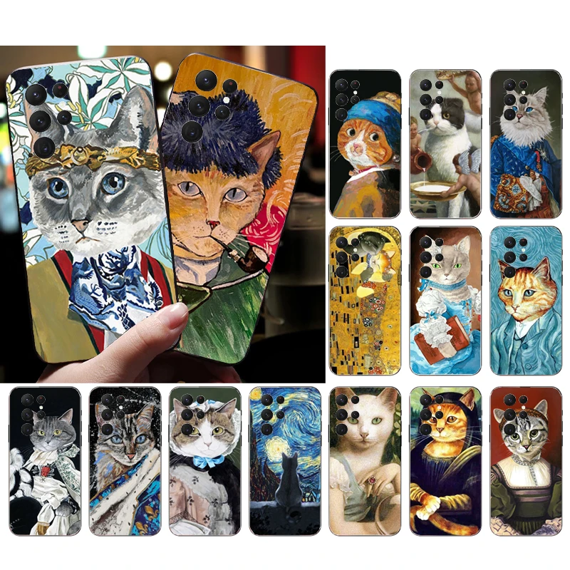 

Phone Case for Samsung Galaxy S23 S22 S21 S20 Ultra S20 S22 S21 S10E S20FE Note 10Plus 20 Ultra Van Gogh Art Cat Case