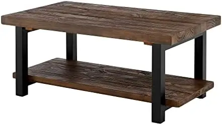 

Rustic Industrial Modern Vintage Metal and Solid Wood Coffee Table, Easy Assembly, 42 in x 24 in x 18 in ,Brown Mesas Small coff