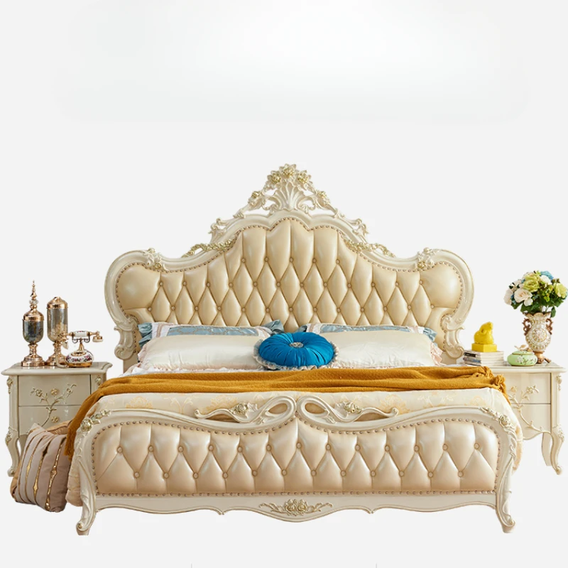 Кожаная двуспальная кровать принцессы King современный роскошный дизайн каркасы
