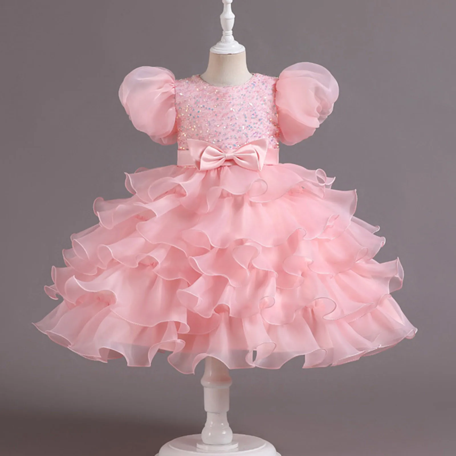

Цветочные платья для девочек на свадьбу, розовые блестки, день рождения, женское многослойное платье принцессы, Детские бальные платья из тюля с пышными рукавами, женское