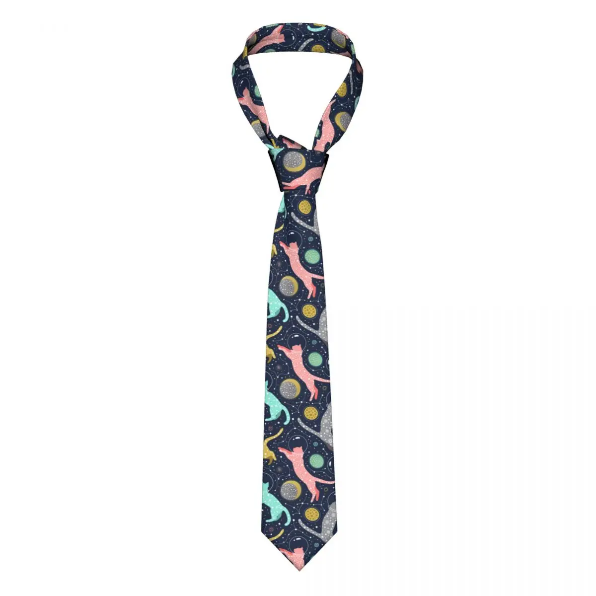 

Classic Tie Silk Mens Neckties for Wedding Party Business Adult Neck Tie Casual Cosmic Cats Astronauts Floating In Space Tie