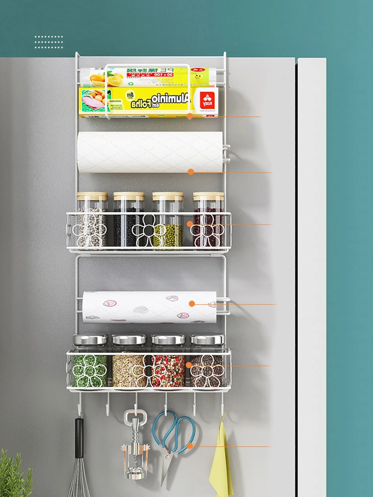 

2/4/6 Layer Refrigerator Side Shelf Organizer Kitchen Wall Shelf Hanging Fridge Storage Rack Paper Towel Holder Spice Organizer