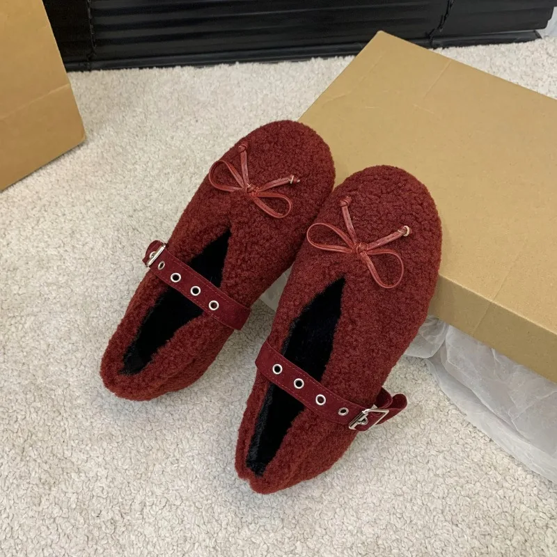 Новые зимние туфли на плоской подошве женские с круглым носком и узлом-бабочкой