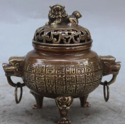 6-дюймовая китайская маркированная бронзовая статуя фэншуй льва дракона зверя