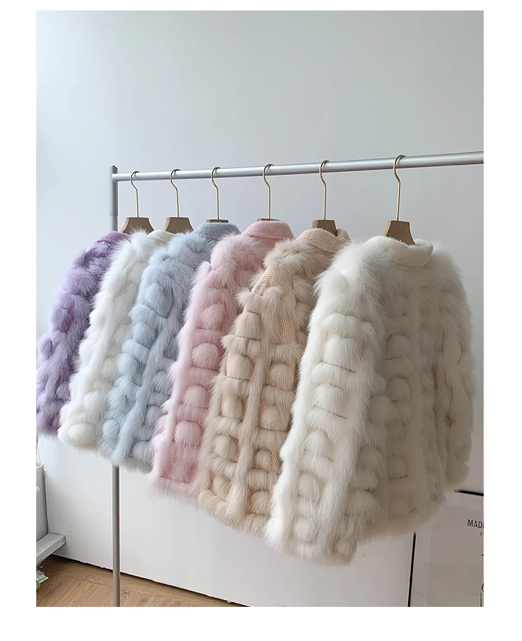 Women Winter Real Fox Fur Jacket Knitted Cardigan Thick Warm Natural Fur Jacket Turn-down Collar Outerwear Fashion Streetwear