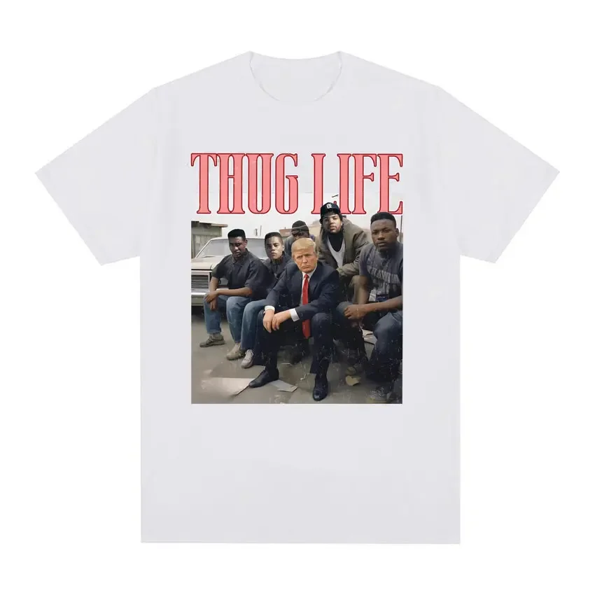 Забавная футболка Thug Life с изображением Трампа Мужская одежда модные