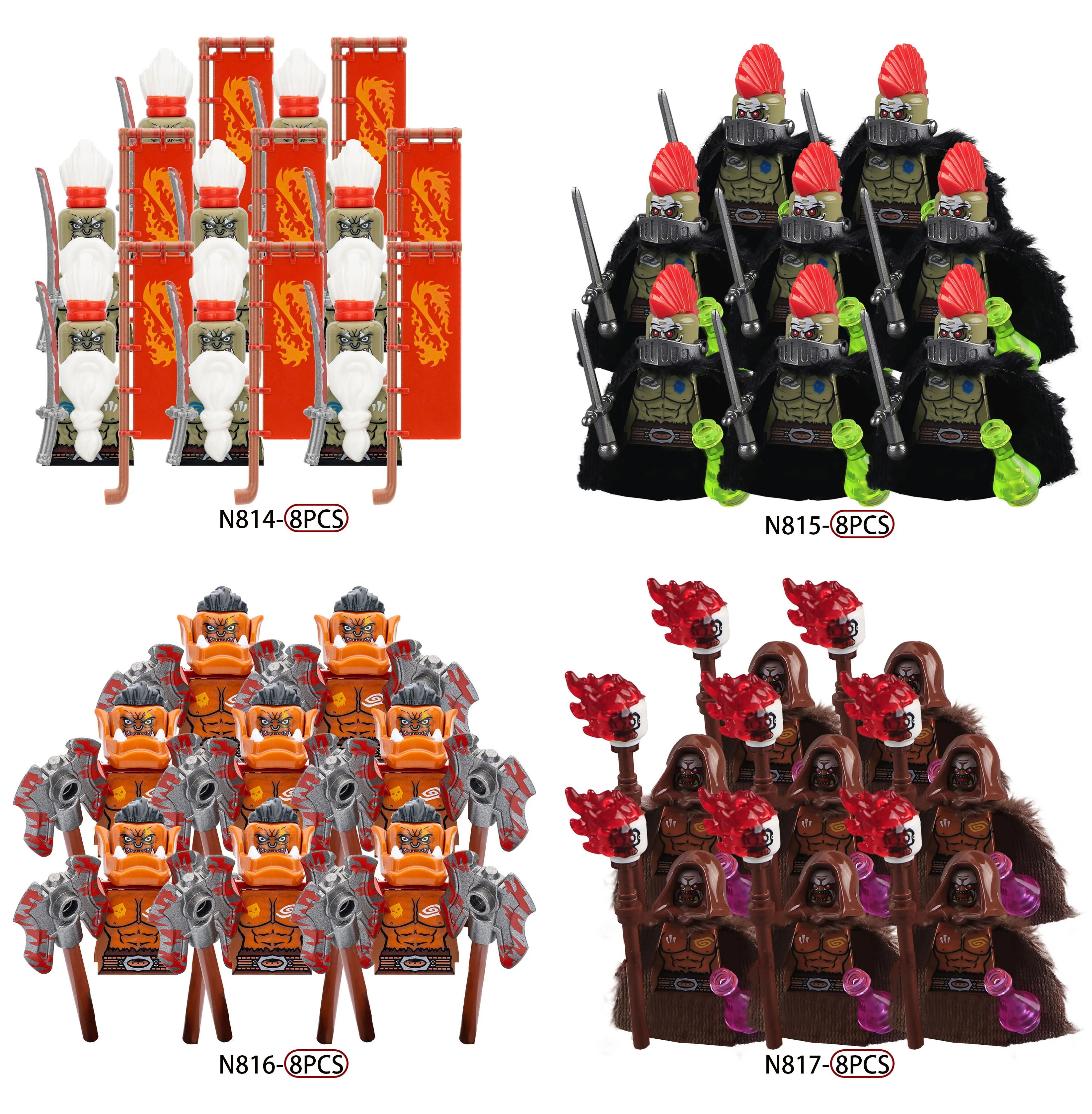 Конструктор MOC: Средневековые фигурки орков, воины, маги, с плащами, знаменами, мечами, факелами. Игрушки из кирпичиков, подарок для детей. (art.: 3920dc5d9cf35) - 3920dc5d9cf35