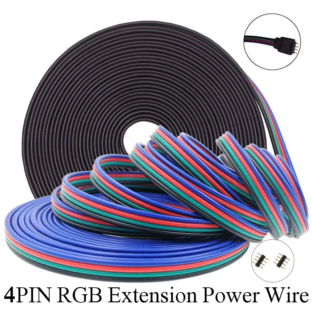 

4PIN RGB Extension Wire LED Connector Cable 22AWG 1m 5m 10m 20m 50m 100m Electric Copper Cord For 2835 5050 RGB LED Strip Light