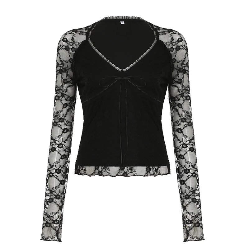 Футболка IAMHOTTY с цветочным принтом и кружевным рукавом Готическая футболка